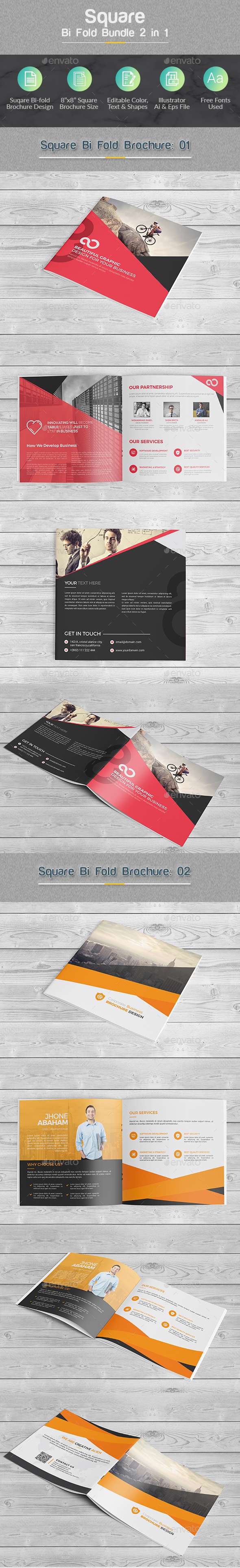 Square Bi-fold Brochure Bundle 2 in 1 - Corporate Brochures