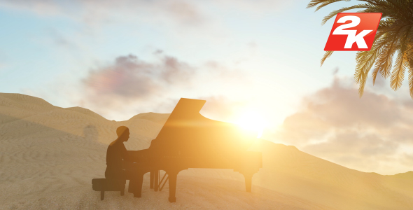 Man Piano Playing On The Desert