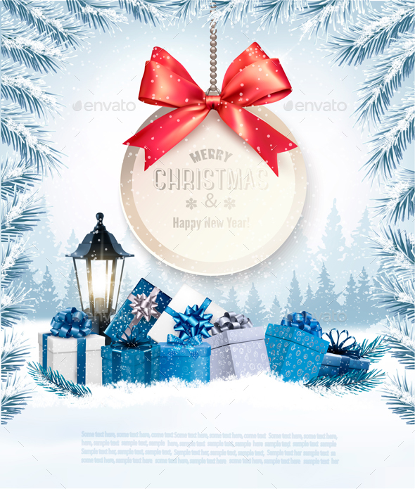 Christmas Holiday Banners With Presents And Gift Card - Christmas Seasons/Holidays