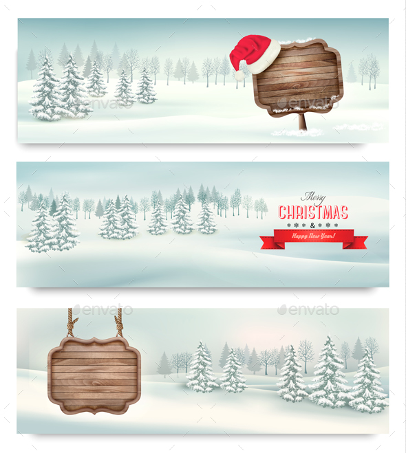 Christmas Holiday Banners With Winter Landscape - Christmas Seasons/Holidays