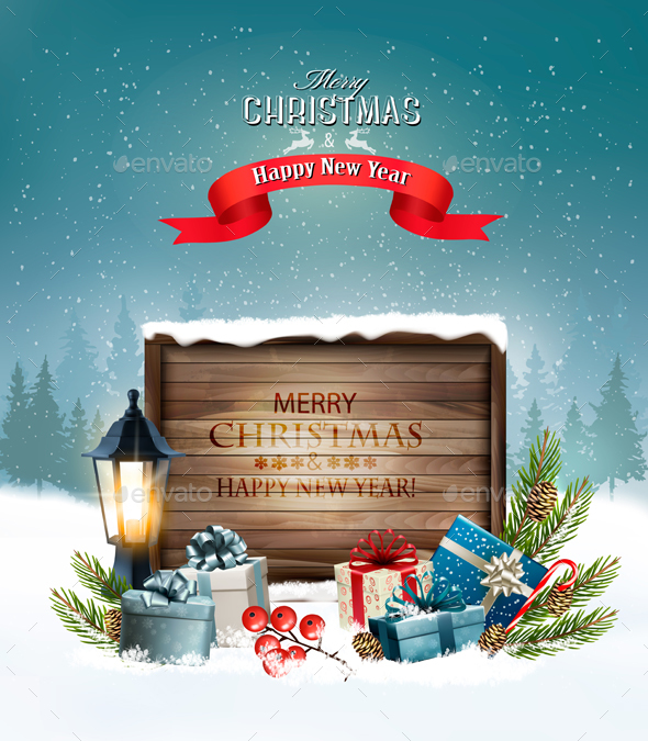 GraphicRiver Christmas Holiday Background With Presents And Wooden Board 21068951 GraphicRiver Christmas Holiday Background With Presents And Wooden Board 21068951