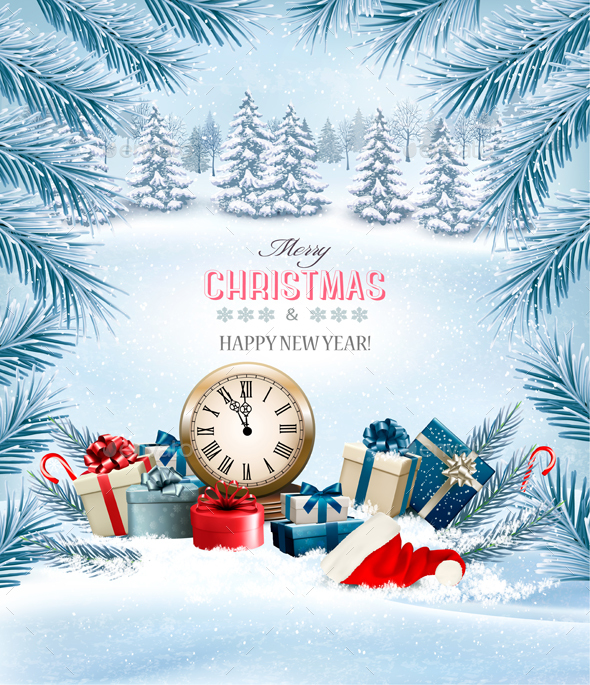 Christmas Holiday Background And Presents And Clock - New Year Seasons/Holidays