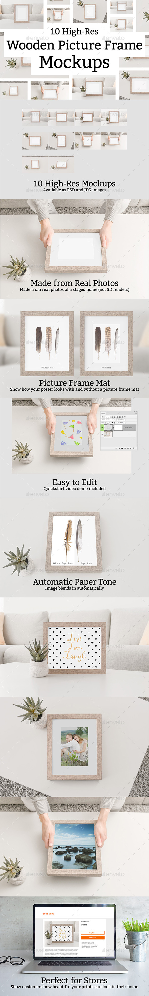 10 Wooden Picture Frame Mockups - Print Product Mock-Ups