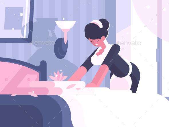 Hotel Service Cleaning and Linen Change - People Characters