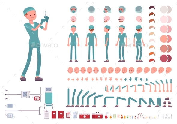 Male Nurse in Hospital Uniform Character Creation - Health/Medicine Conceptual