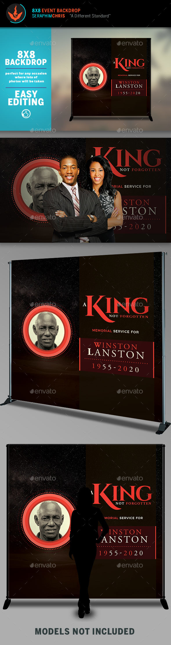 King 8x8 Funeral Backdrop Template - Signage Print Templates