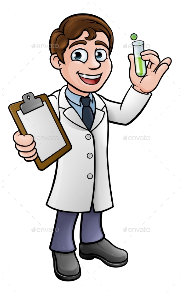 GraphicRiver Cartoon Scientist Holding Test Tube and Clipboard 21071714