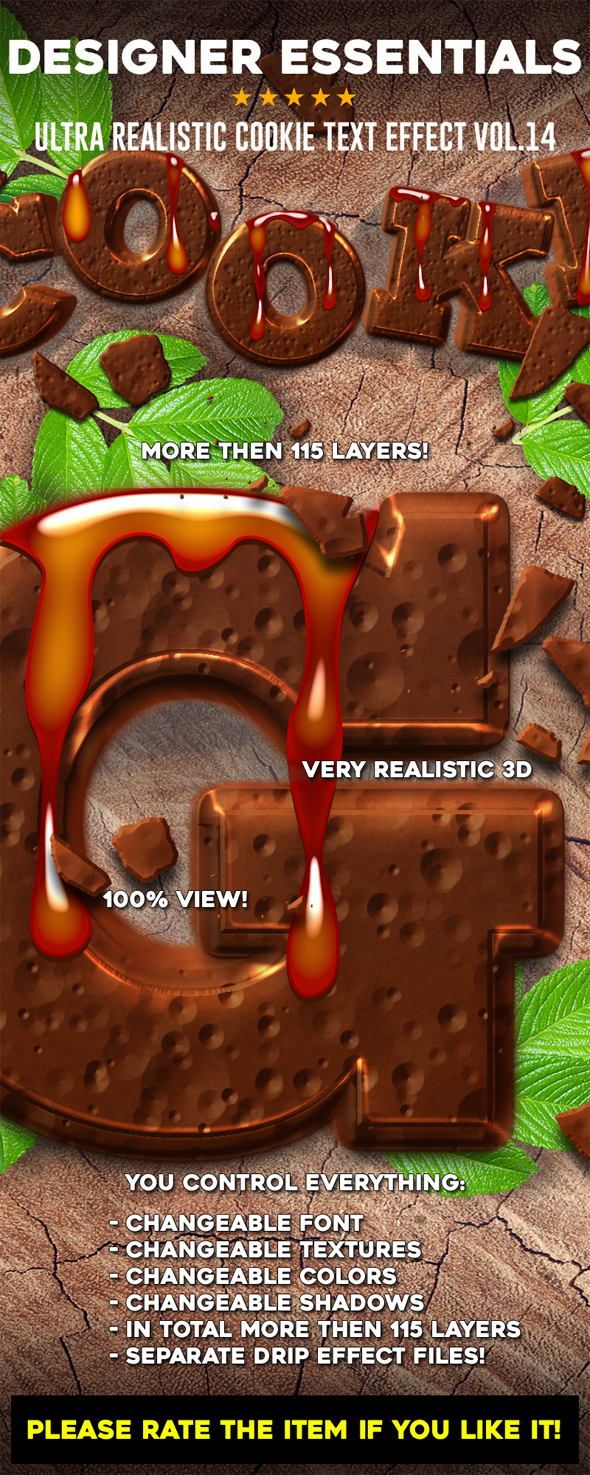 Designer Essentials Ultra Realistic Cookie Text Effect Vol.14 - Text Effects Actions