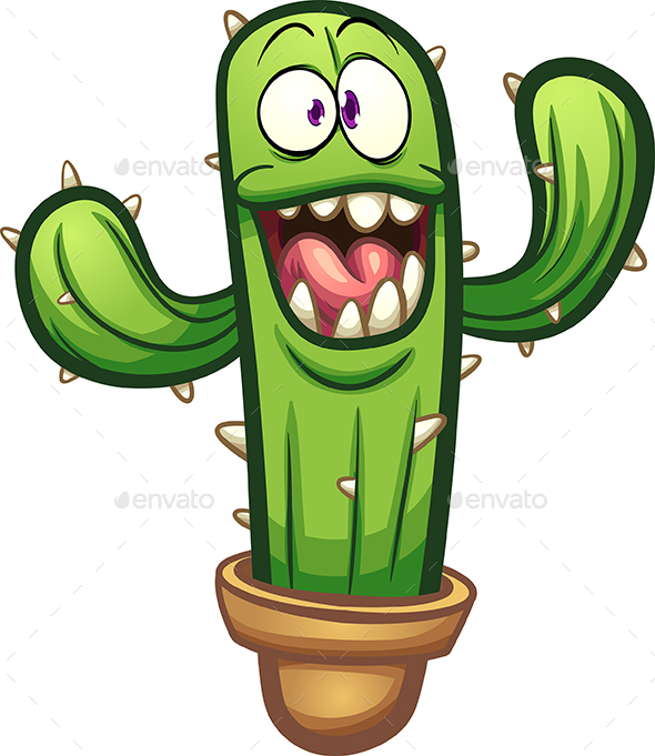 Happy Cartoon Cactus - Flowers & Plants Nature