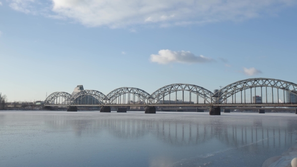 Riga City Daugava River and Library in Winter