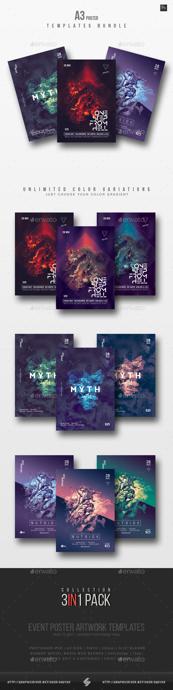 Progressive Sound vol.10 - Party Flyer / Poster Templates Bundle - Clubs & Parties Events