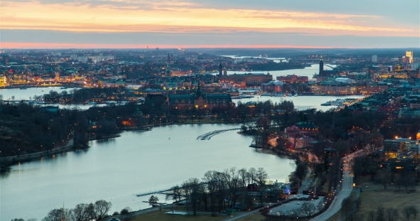 Scenic Old City Architecture Sunset Panorama of Stockholm, Sweden alt