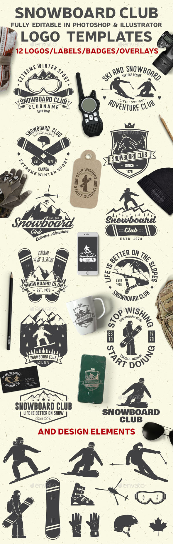 Snowboard Club Badges - Badges & Stickers Web Elements