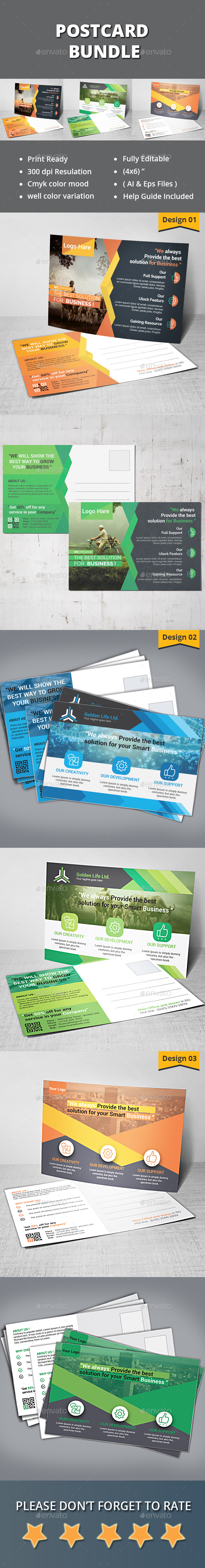 Postcard Bundle (3 in 1) - Cards & Invites Print Templates