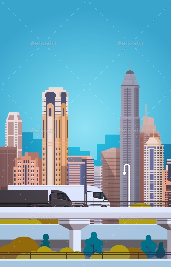 GraphicRiver Track Trailers Transportation On Highway Over City 21077050 GraphicRiver Track Trailers Transportation On Highway Over City 21077050