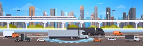 GraphicRiver Modern Highway Road With Cars Lorry And Cargo 21077070 GraphicRiver Modern Highway Road With Cars Lorry And Cargo 21077070
