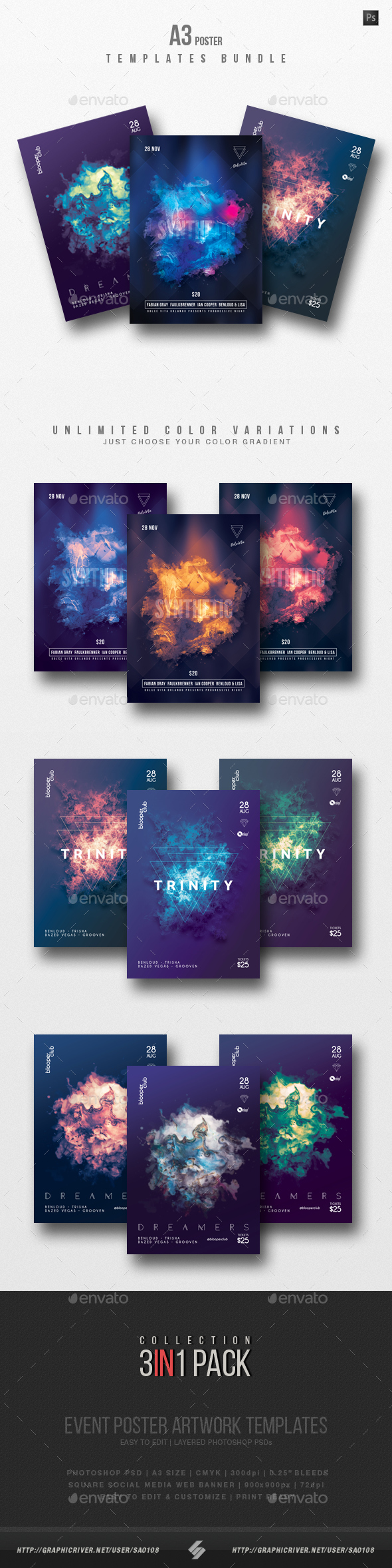 Progressive Sound vol.11 - Party Flyer / Poster Templates Bundle - Clubs & Parties Events