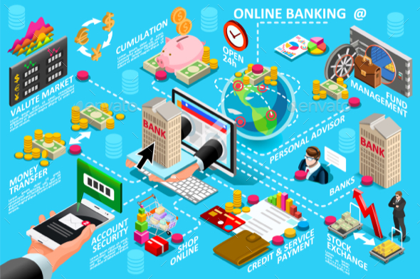 Digital Online Banking Vector Illustration - Vectors