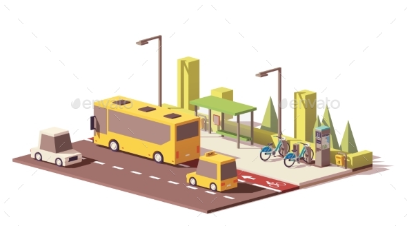 Vector Low Poly Modern Public Transport