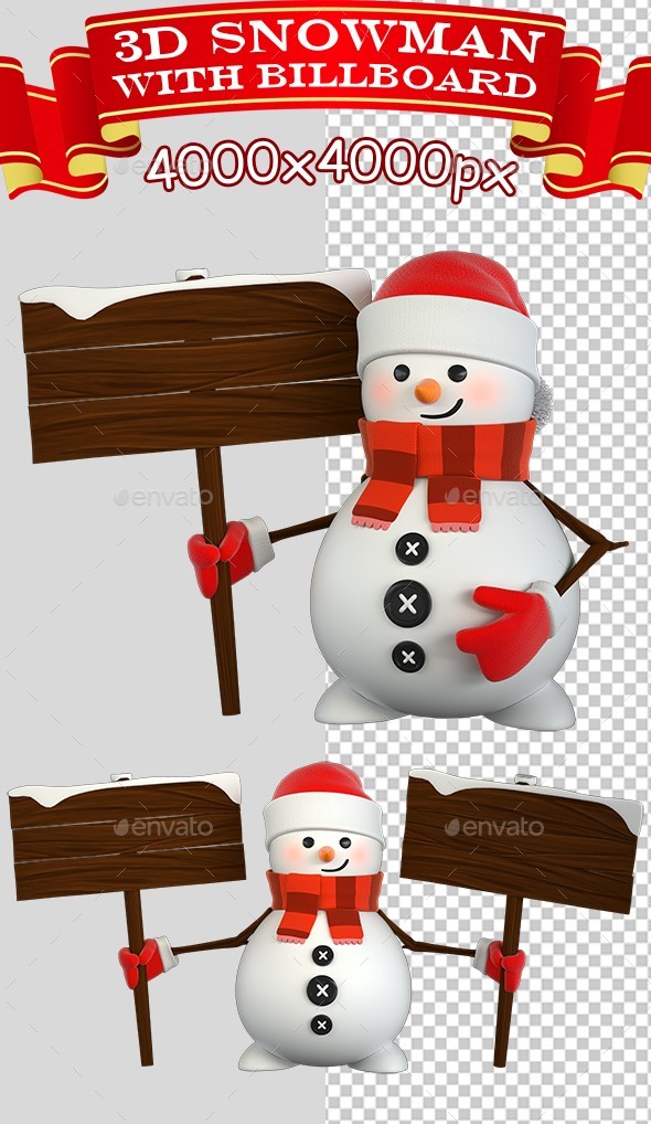 3D Snowman With Billboard - Characters 3D Renders