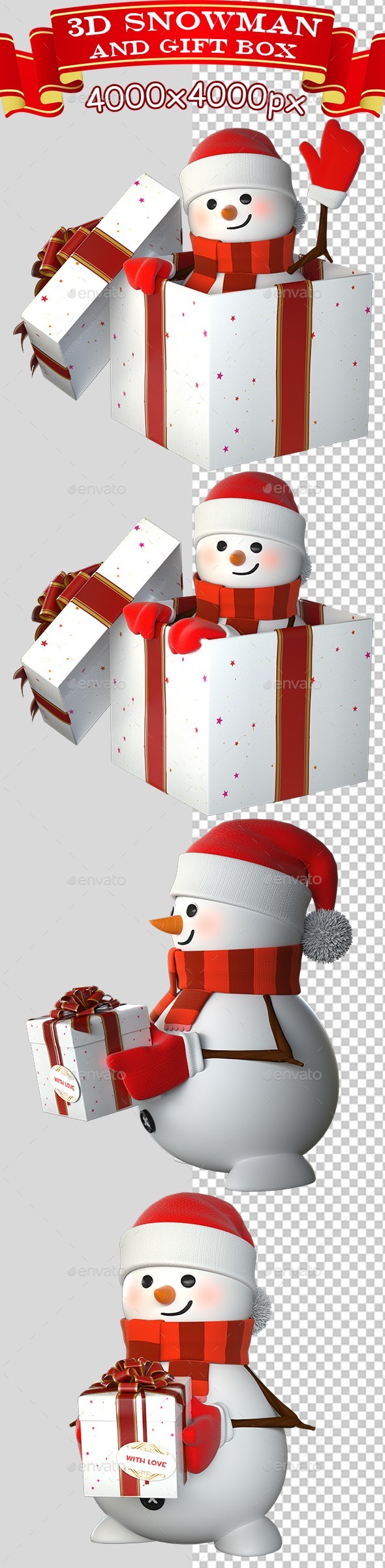 3D Snowman And Gift Box - Characters 3D Renders