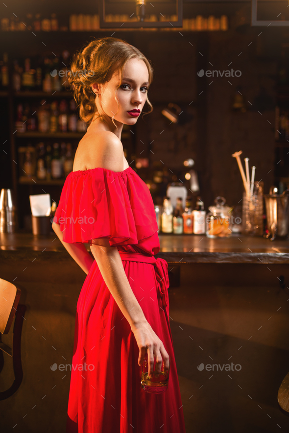 beautiful lady in red dress