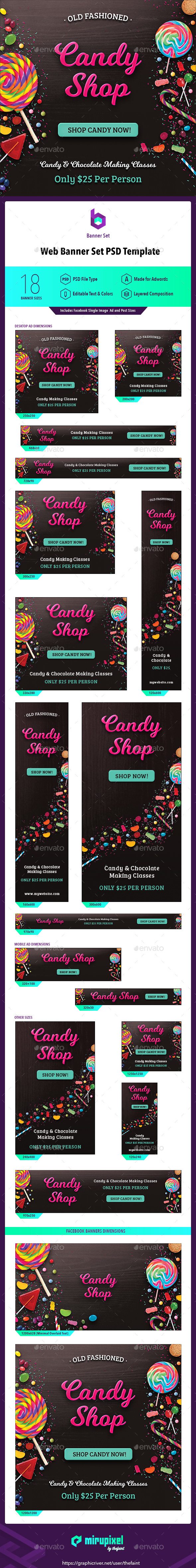 Web Banner Set - Candy Shop - Banners & Ads Web Elements