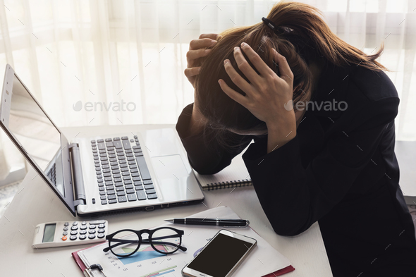Stressed and frustrated asian business woman - Stock Photo - Images