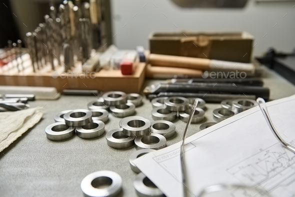 Steel washers on the table - Stock Photo - Images