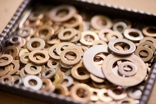 Pile of a steel washers - Stock Photo - Images