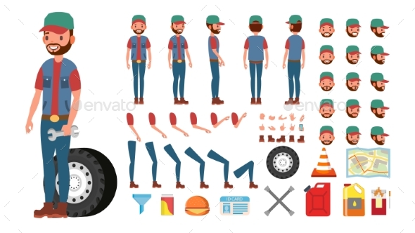 Truck Driver Vector. Animated Trucker Character - People Characters