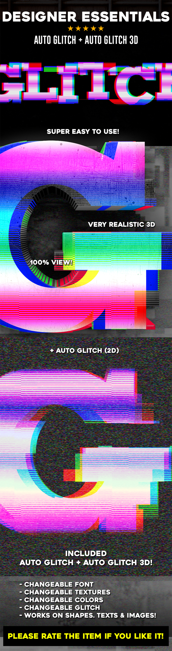 Auto Glitch + Auto Glitch 3D - Text Effects Actions