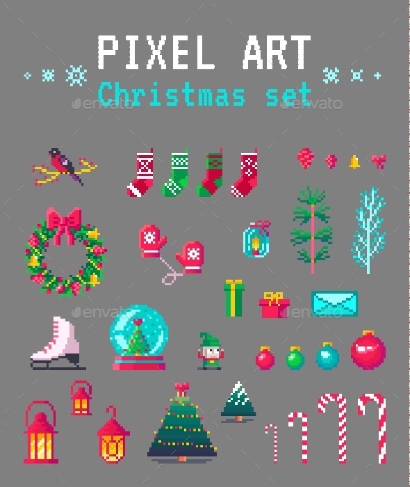 GraphicRiver Cute Pixel Art Christmas Set 21082588 GraphicRiver Cute Pixel Art Christmas Set 21082588