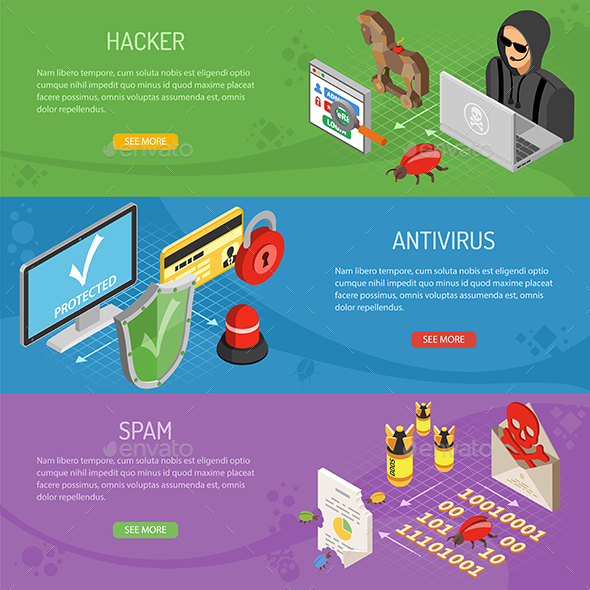 Internet Security Isometric Horizontal Banners - Computers Technology