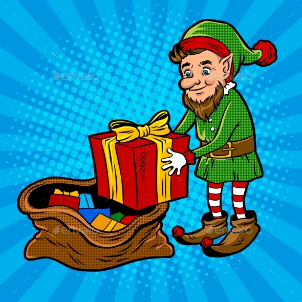 GraphicRiver Santa Gnome and Gift Box Pop Art Vector 21083053 GraphicRiver Santa Gnome and Gift Box Pop Art Vector 21083053