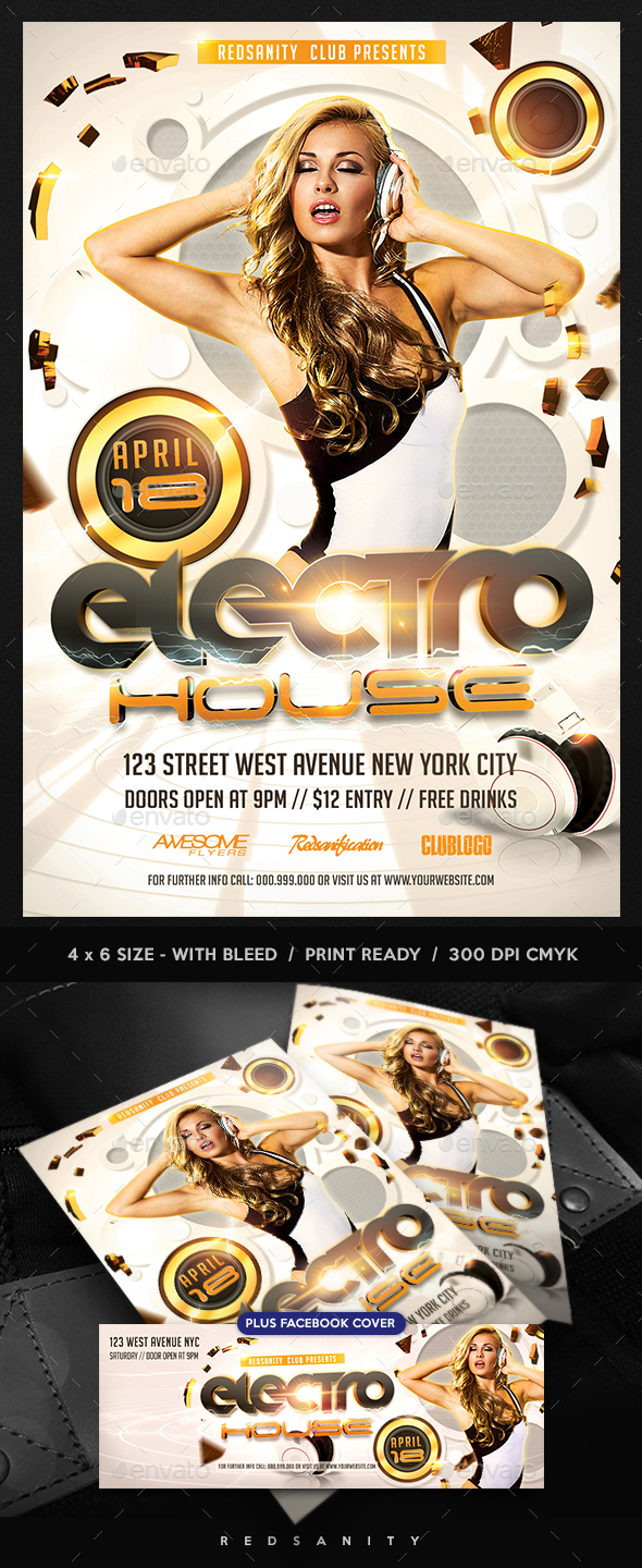 Electro House Flyer Template Plus FB Cover - Clubs & Parties Events
