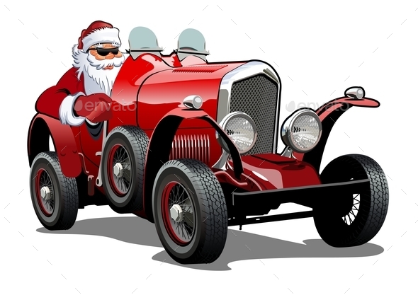 Cartoon Christmas Retro Car