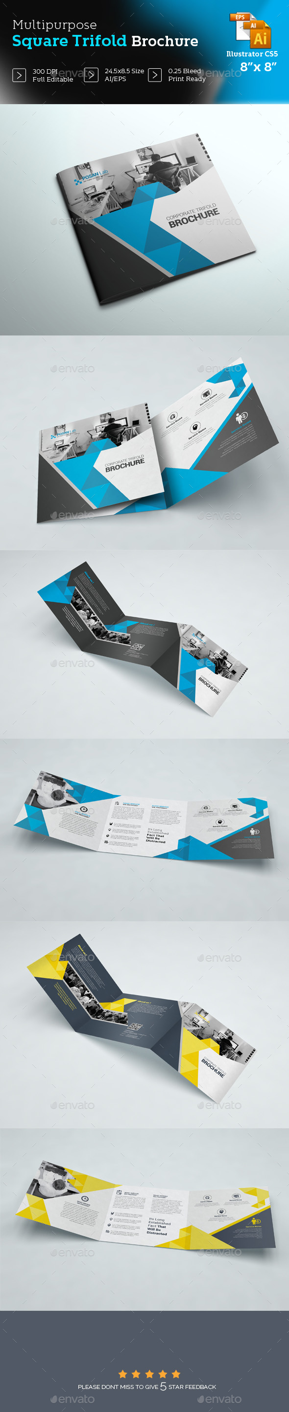 Square Business Trifold Brochure Template - Brochures Print Templates