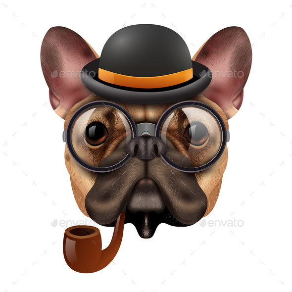 GraphicRiver Realistic Vintage Hipster Bulldog Composition 21085098