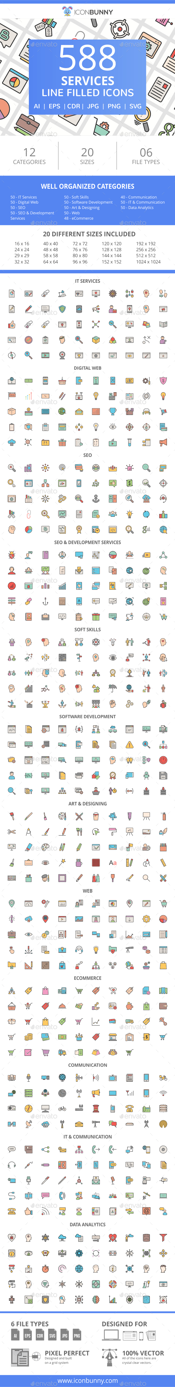 588 Services Filled Line Icons - Icons