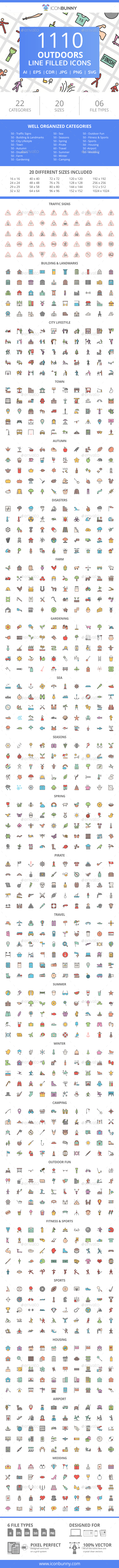 1110 Outdoors FIlled Line Icons - Icons
