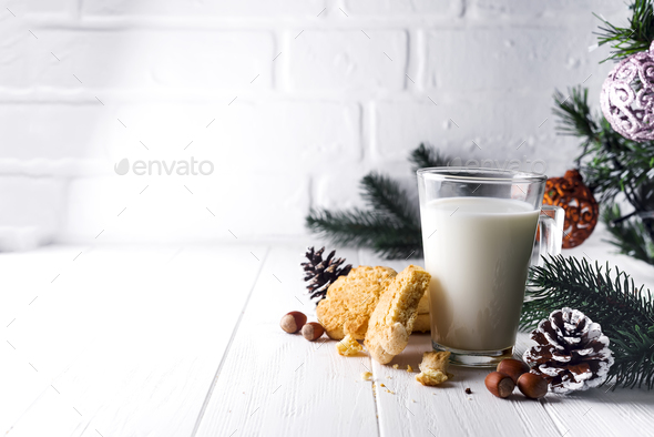glass of milk and cookies left for Santa Claus specifically. - Stock Photo - Images