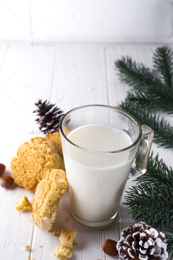 glass of milk and cookies left for Santa Claus specifically. - Stock Photo - Images