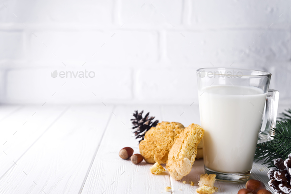glass of milk and cookies left for Santa Claus specifically. - Stock Photo - Images