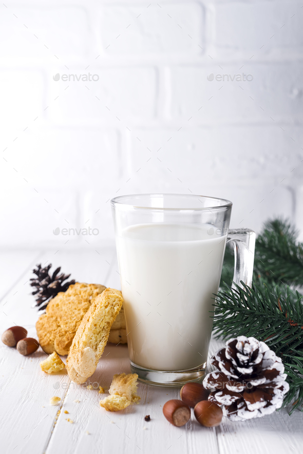 glass of milk and cookies left for Santa Claus specifically. - Stock Photo - Images