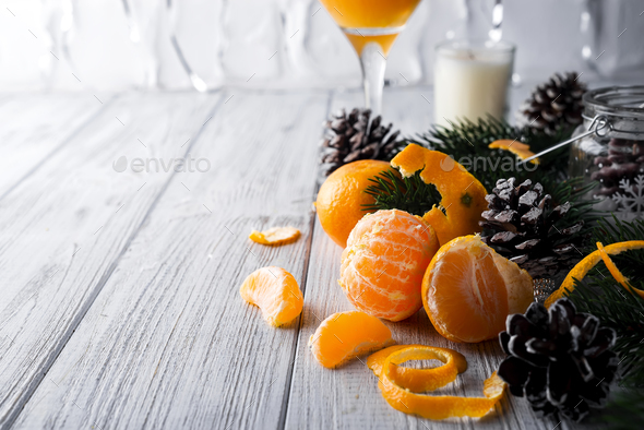 Tangerine and fir branches - Stock Photo - Images