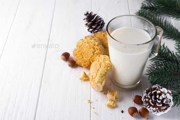 glass of milk and cookies left for Santa Claus specifically. - Stock Photo - Images