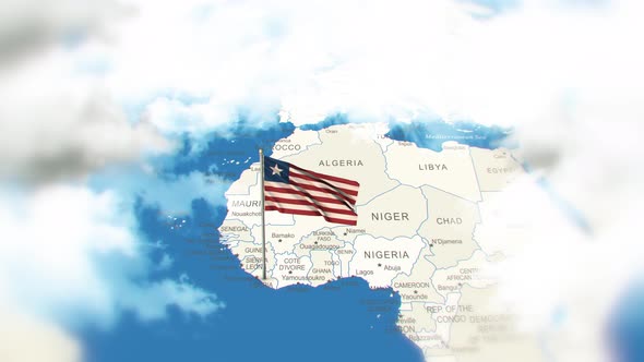 Liberia Map And Flag With Clouds