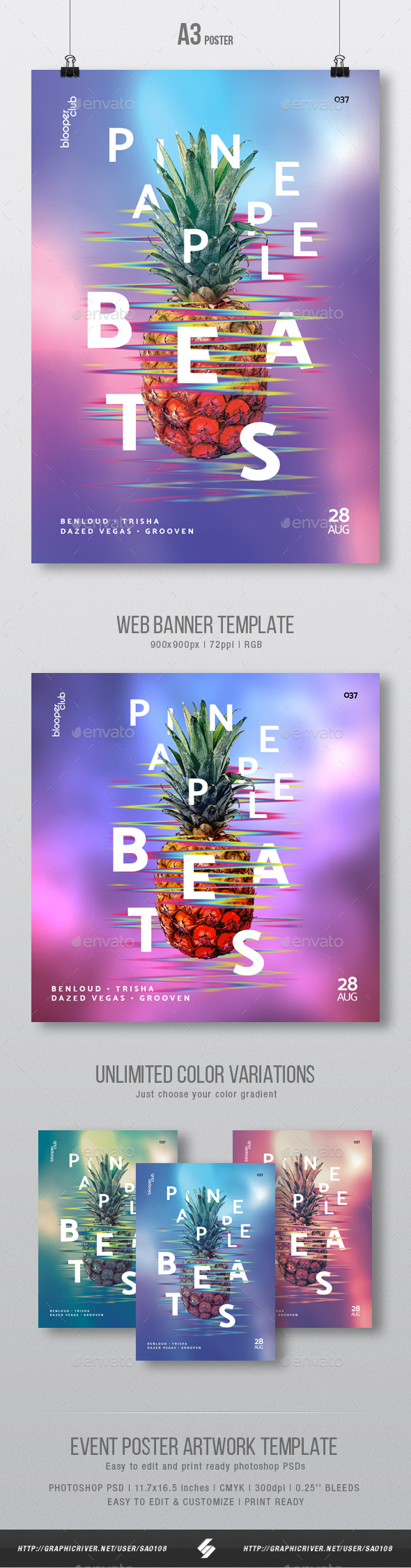 GraphicRiver Pineapple Beats Creative Party Flyer Poster Artwork Template A3 21087975 GraphicRiver Pineapple Beats Creative Party Flyer Poster Artwork Template A3 21087975