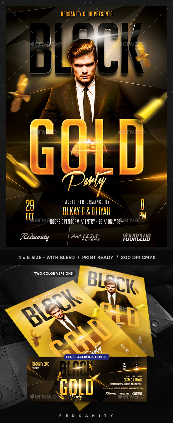 Black Gold Party Flyer plus FB Cover - Clubs & Parties Events